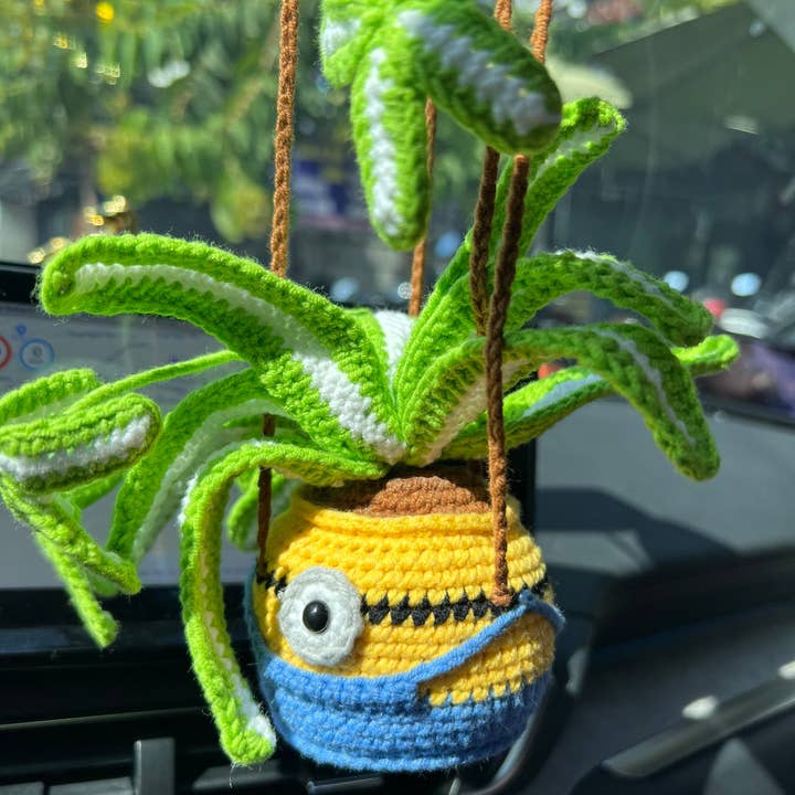 Anh2 LTD - Wholesale Car Decorative Charm - Unisex - Crochet Spider Plant Cute Minion Car Hanging, Cute Minion