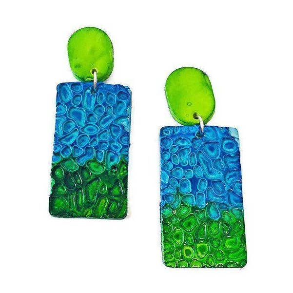 Neon Statement Earrings in Blue & Green for wholesale by Sassy Sacha Jewelry