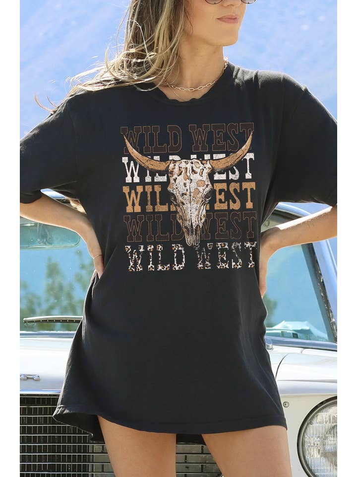 BouTeeQue Closet - Wholesale Screen Printed T-Shirt - Women's - BT1647-OT WILD WEST- unisex oversized Graphic Print Top