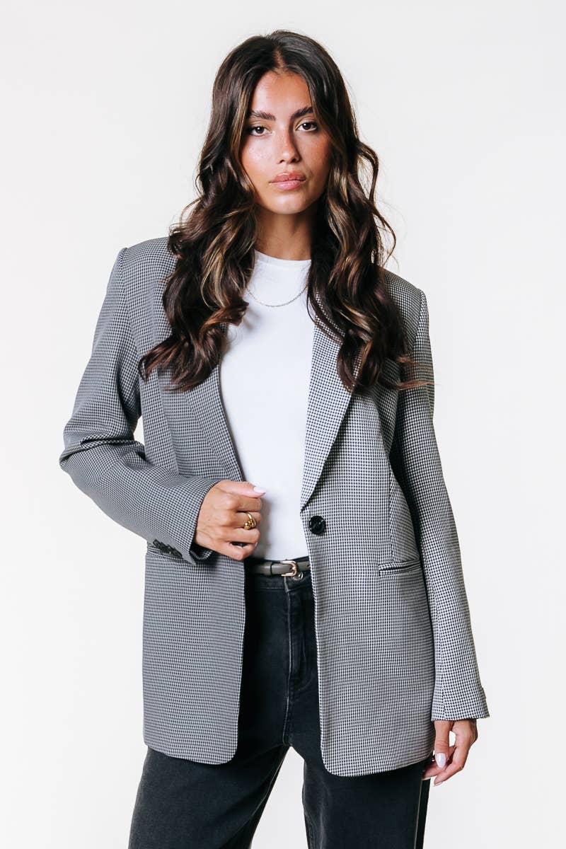 Grå Mimmi Check Two Tone Enkeltknappet Blazer | Grå for engroshandel på Faire0