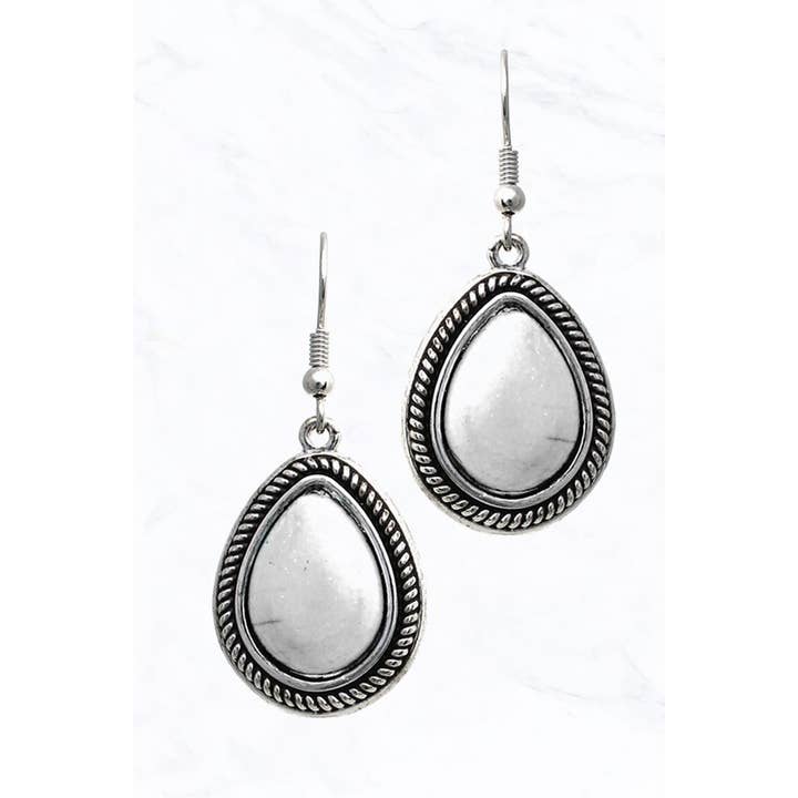 Suzie Q USA - Wholesale Dangle Earrings - Wht Stone Teardrop Dangle Earrings