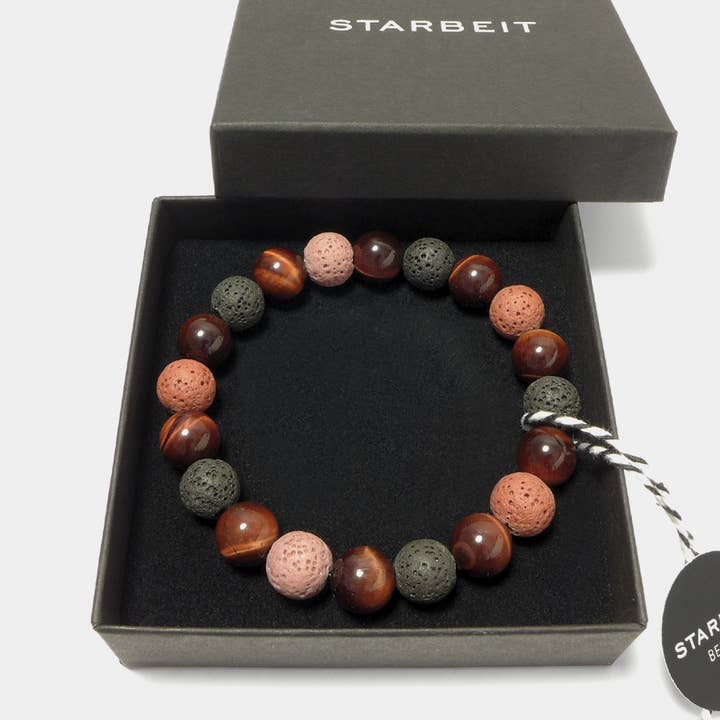 Pulsera roja para hombre Pearl Power MD68 de ojo de tigre y lava para venta al por mayor de STARBEIT