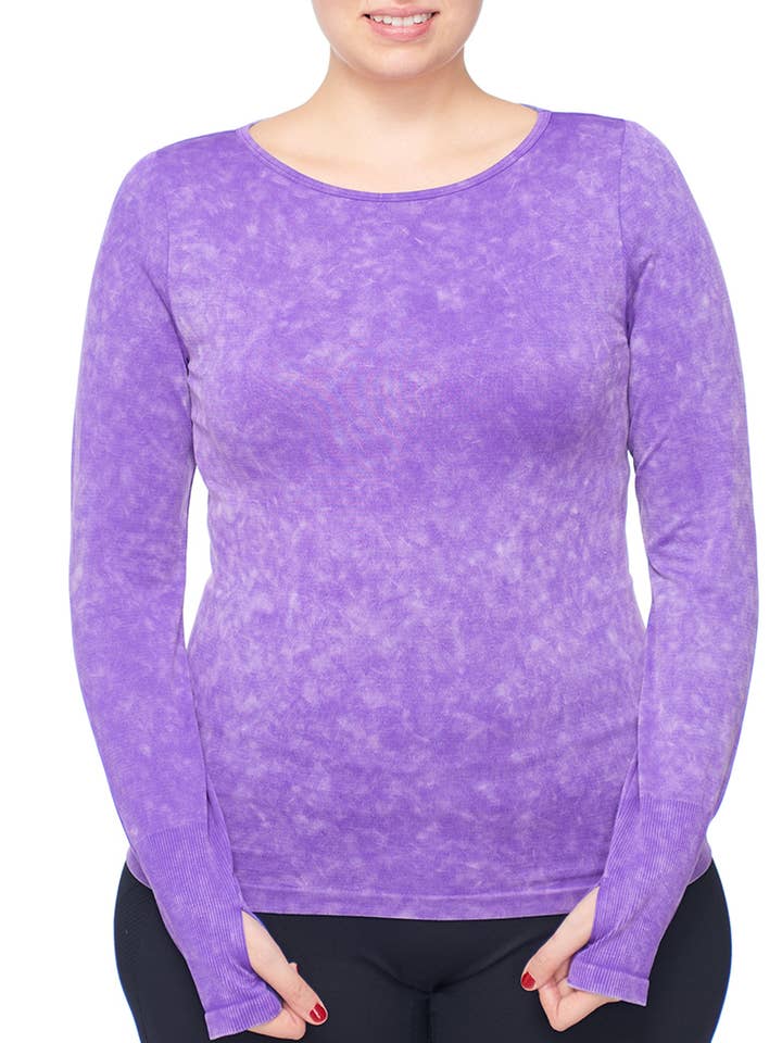 WOMEN PLUS SIZE ACTIVE ENZYME WASH CREW NECK LONG SLEEVE TOP for wholesale by Under Control