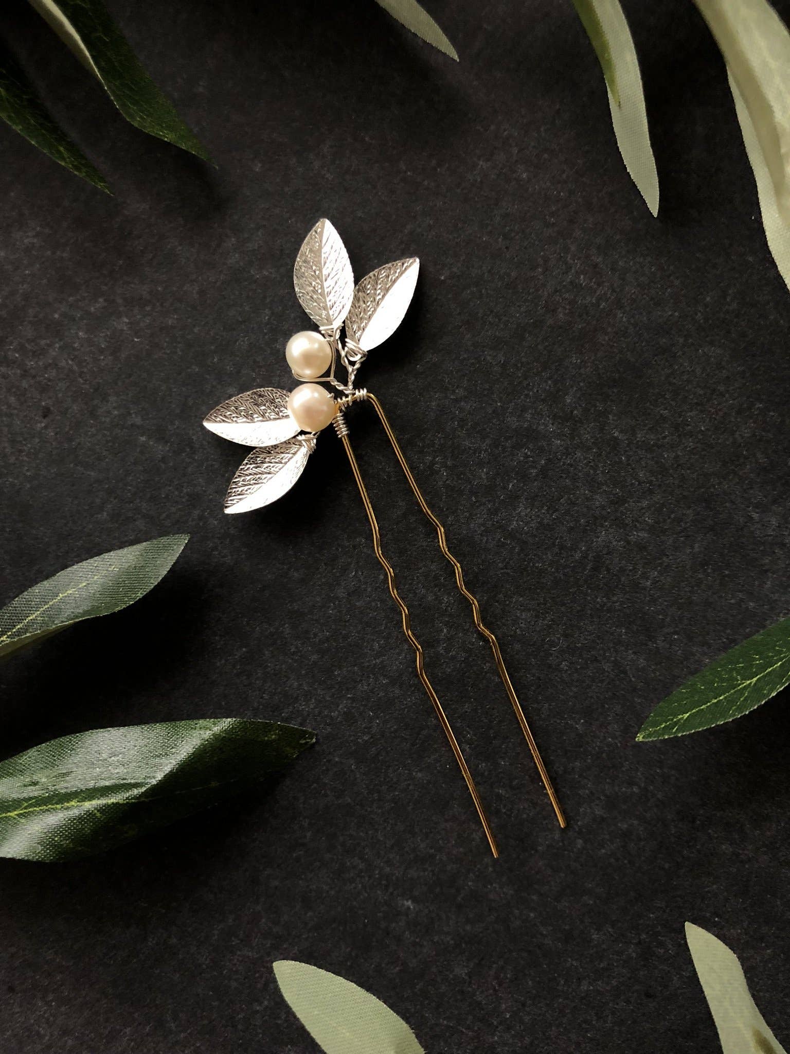 Sweet Olive Hairpieces - Wholesale Hair Pin - Classic Pearl & Leaf Hair Pins (1+) | Classic Bridal Hair Pins, Minimalist Hair Accessories9