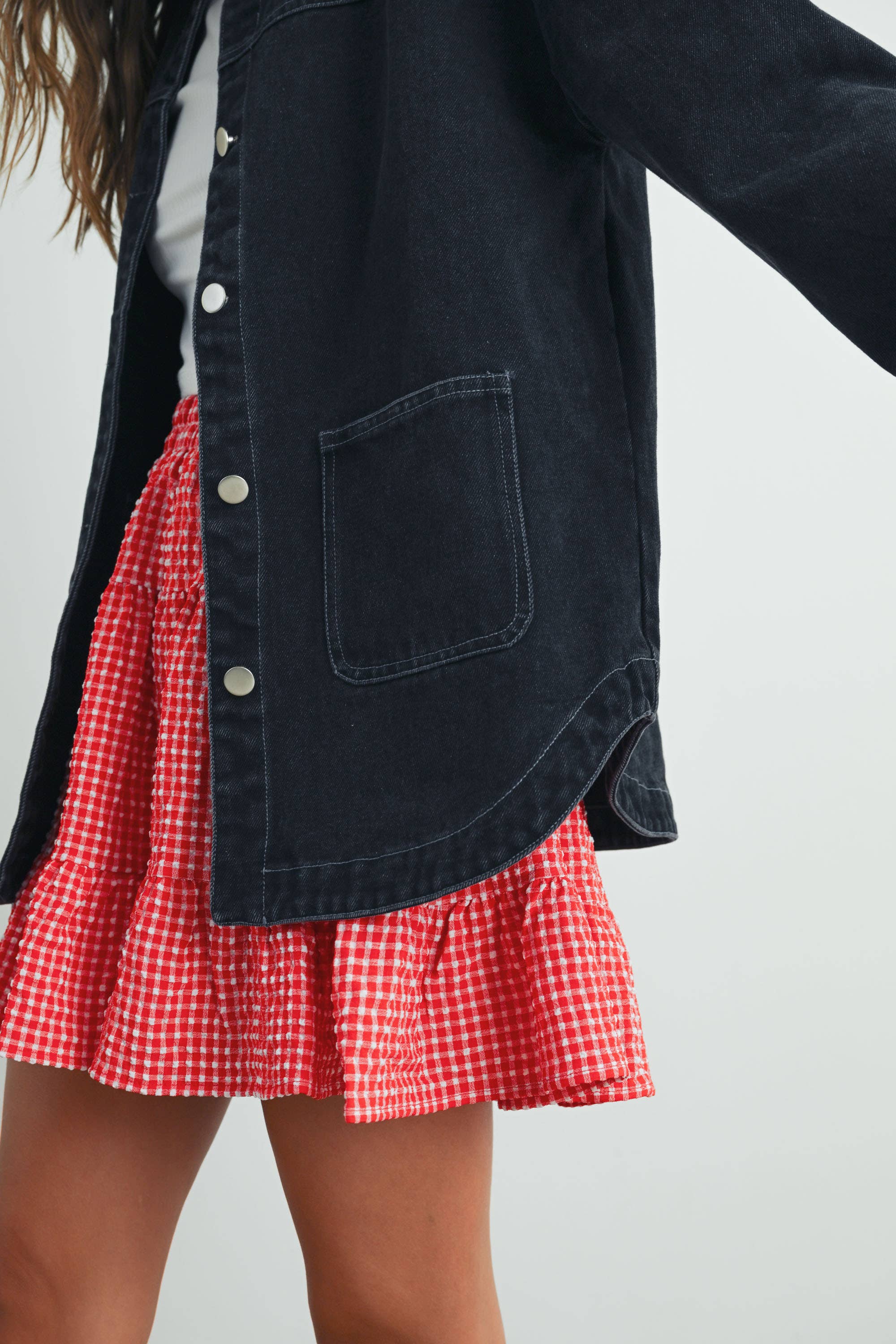 BUTTERMELON - Venta al por mayor Falda - Mujer - Falda de Cuadros con Volantes de Talle Alto - BMS7530-B2