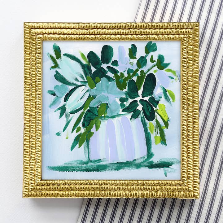 "Charleston Floral", origineel schilderij ingelijst in goud voor wholesale door Green Barn Studio