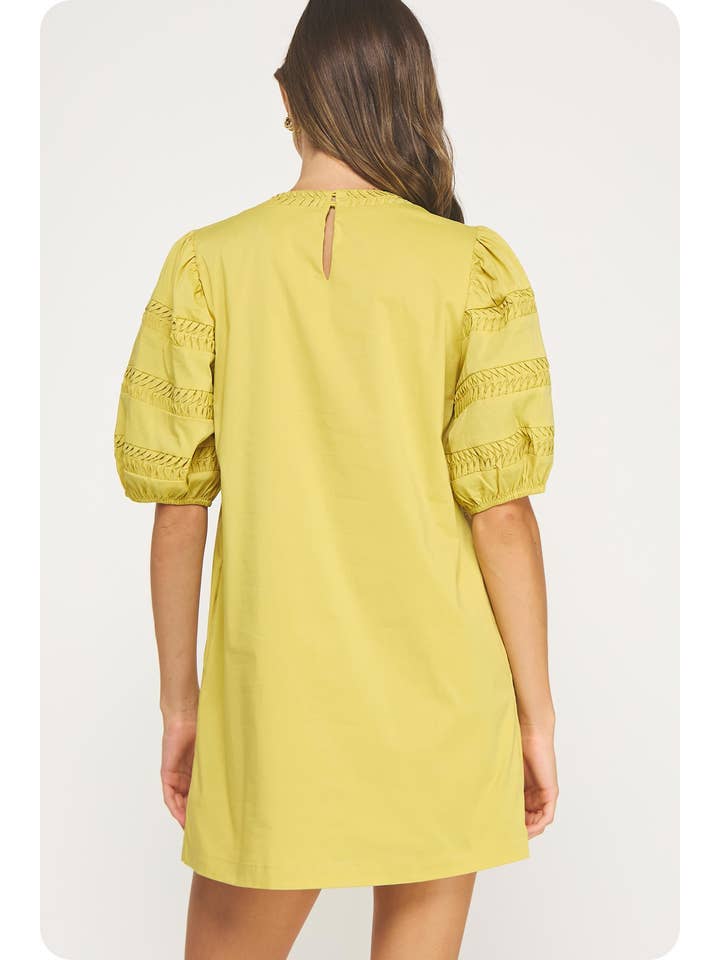 Strut & Bolt - Wholesale Dress - Women's - Reverse Pintuck Puff Sleeve Mini Dress8