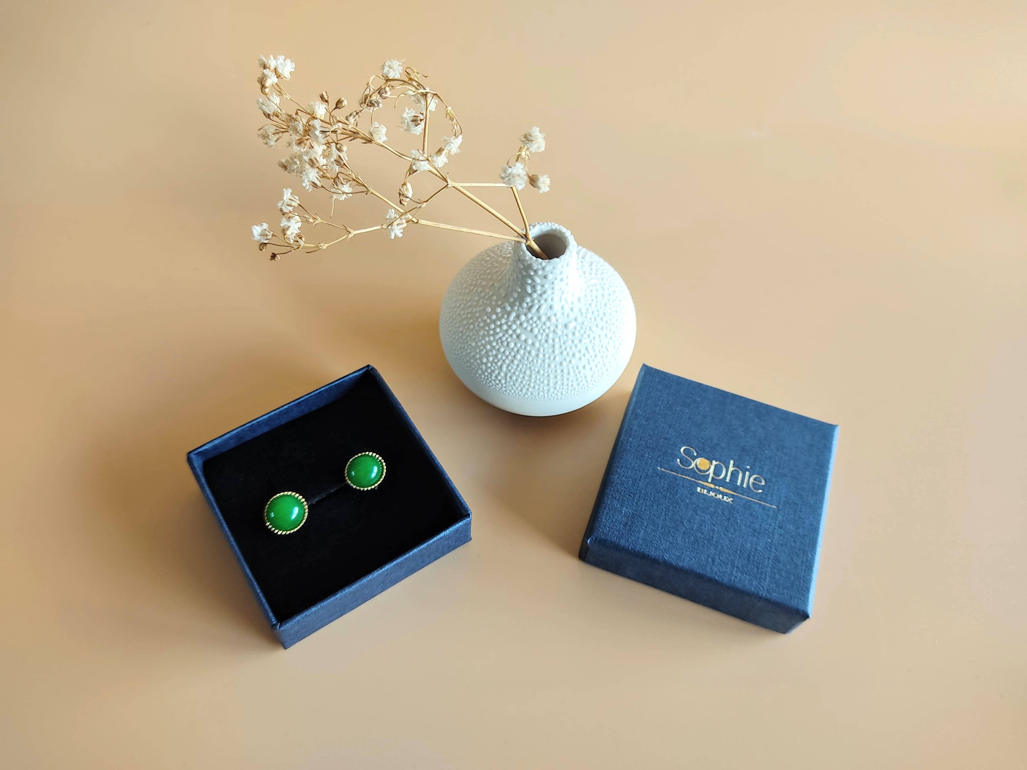 Sophie Bijoux - Wholesale Stud/Post Earrings - La Classique Green Agate earrings1