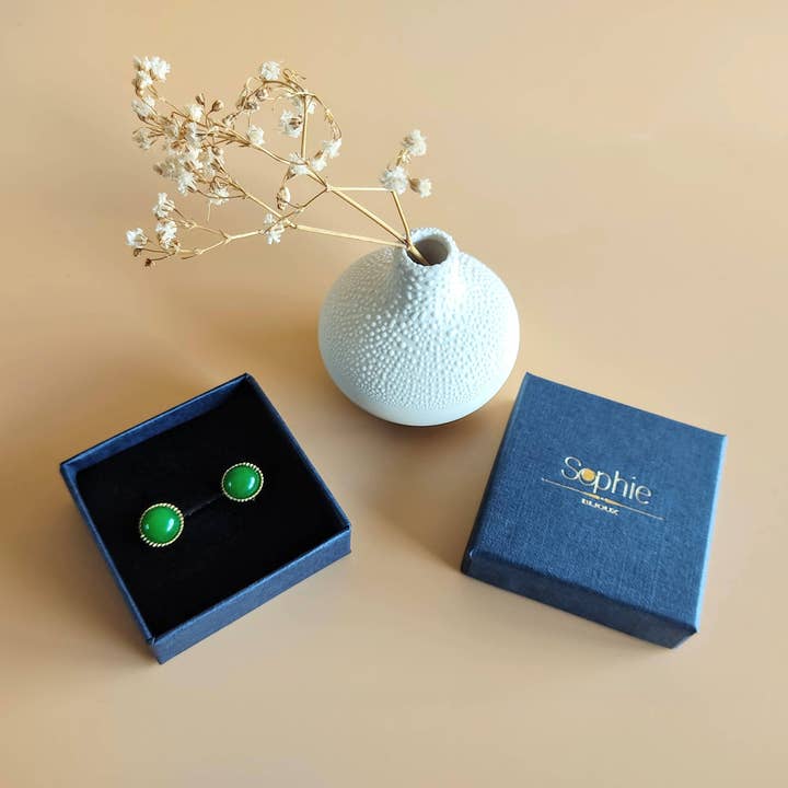 Sophie Bijoux - Wholesale Stud/Post Earrings - La Classique Green Agate earrings1