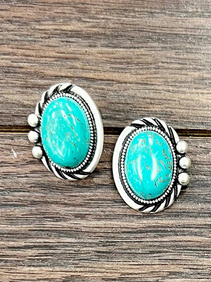 724199, 20 mm ovale Türkis-Ohrstecker für den Großhandel von ISAC Trading Inc