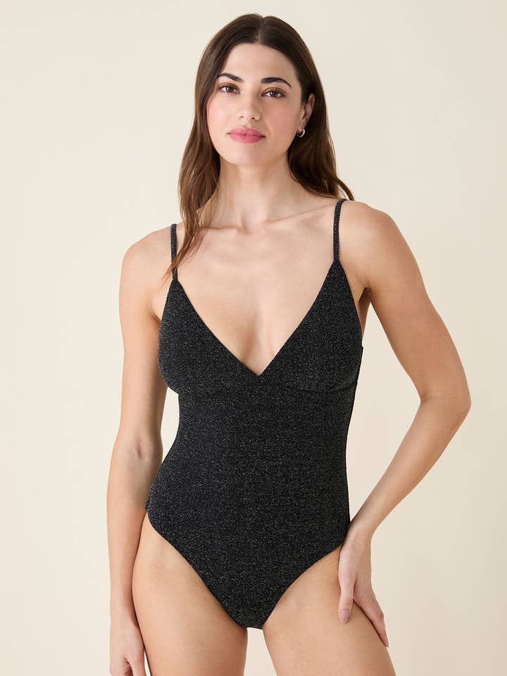 The Lanikai One Piece - Lurex Rib - Black Silver - Long Torso for wholesale by Andie Swim