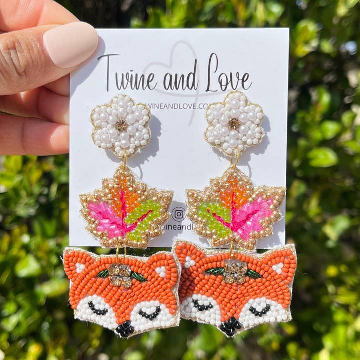 Beaded Fox Earrings for wholesale by Twine and Love