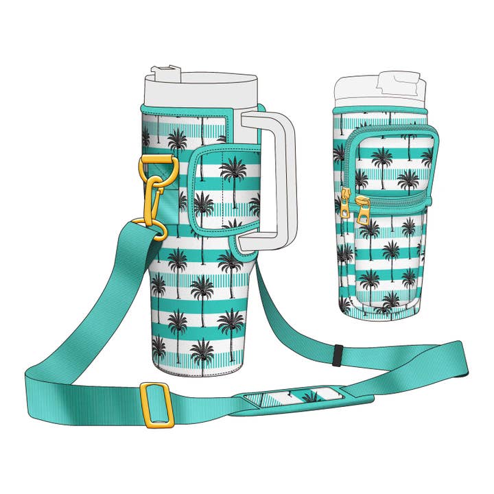 Tropisk palmetræmønstret flaskeholder til 40 oz tumbler med striber for engroshandel hos OEELINN