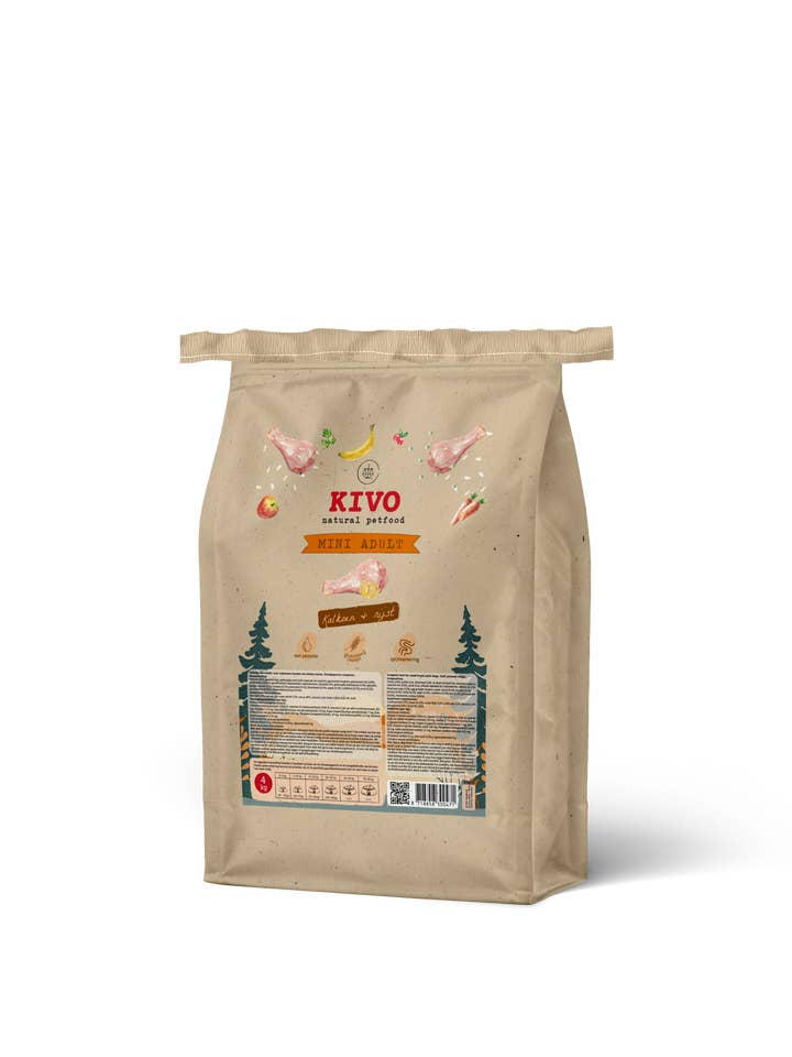 MINI ADULTO - Pavo y Arroz - 4 kg - Prensado en Frío Sin Gluten para venta al por mayor de Kivo Petfood