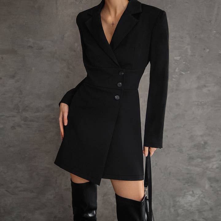 Black V-neck Blazer Dress for wholesale on Faire14