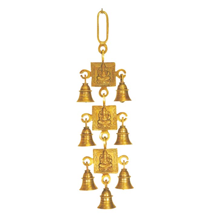 Ganesha Brass Hanging Bell (12.5 in.) for wholesale by Designs by Deekay Inc.