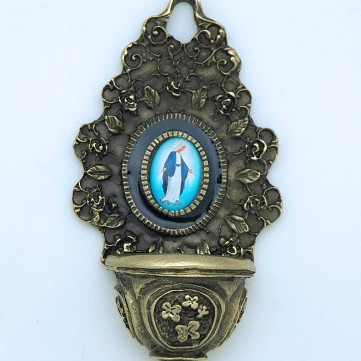 Contreras Designs - Vendita all'ingrosso Decorazione da parete 3D - Fontanella per acqua santa in ottone italiano con smalto, 10 cm