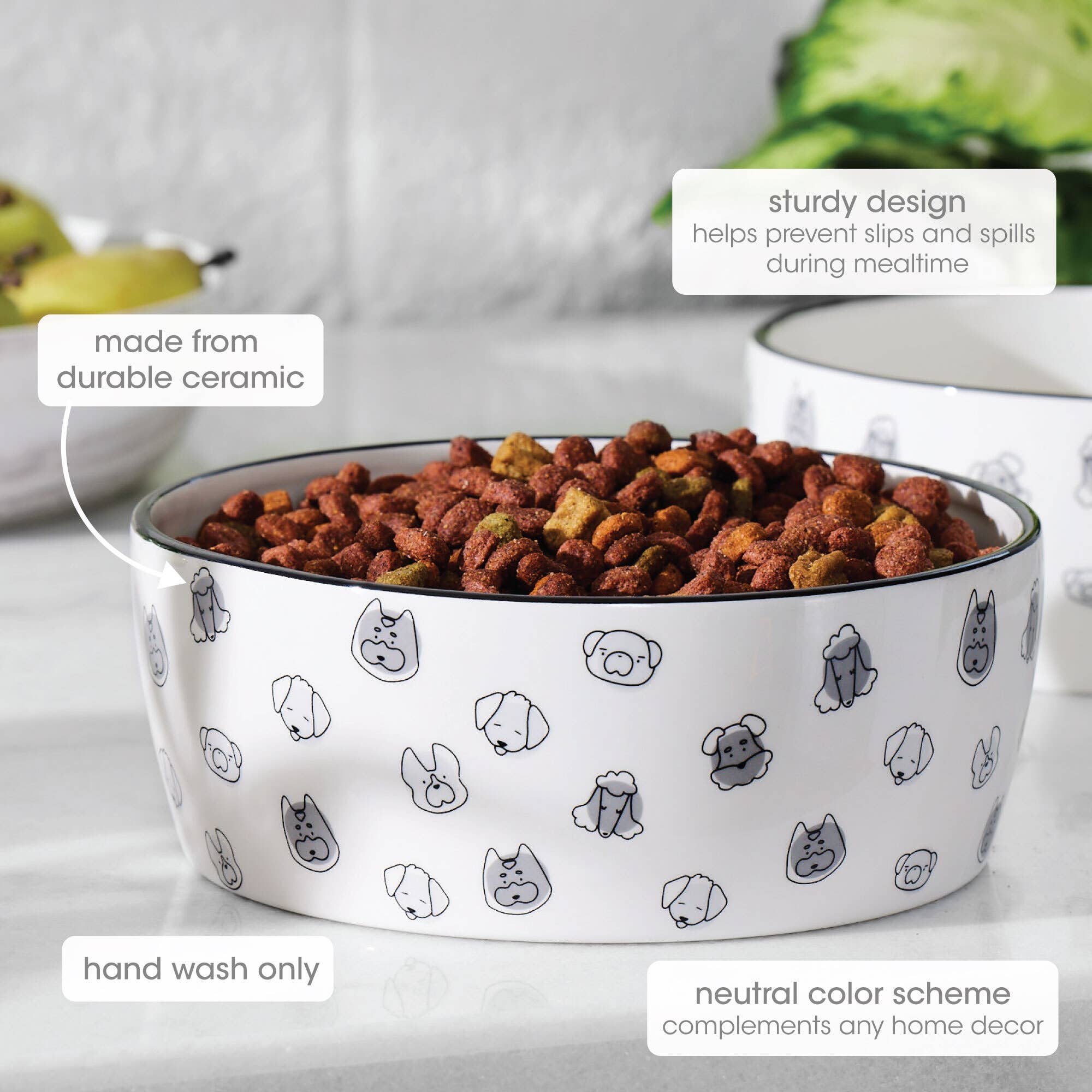 Pearhead - Wholesale Pet Bowl - Cat/Dog - Dog Faces Pattern Ceramic Pet Bowl, Water or Food Dish, XL3