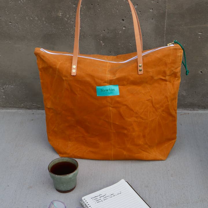 waxed canvas zip tote for wholesale by Newton Supply Co