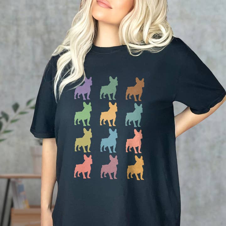Vivtrek - Wholesale Screen Printed T-Shirt - Women's - French Bulldog Shirt Cute Funny Dog Lover Vintage Tee 51