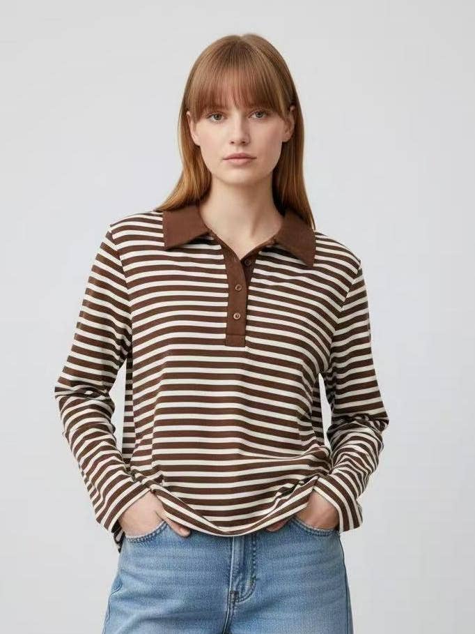 Camisola às riscas com gola polo por atacado de AMELÉ