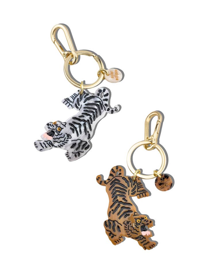 Hand-painted Tiger Bag Charm + Keychain | Eco-friendly for wholesale by Solar Eclipse