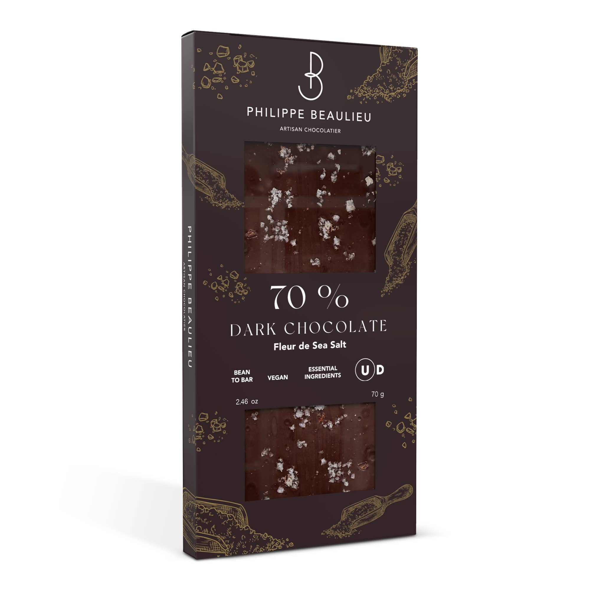Philippe Beaulieu Artisan Chocolatier - Wholesale Chocolate Bar - Chocolate Bar - 70% Dark Fleur de Sea Salt1