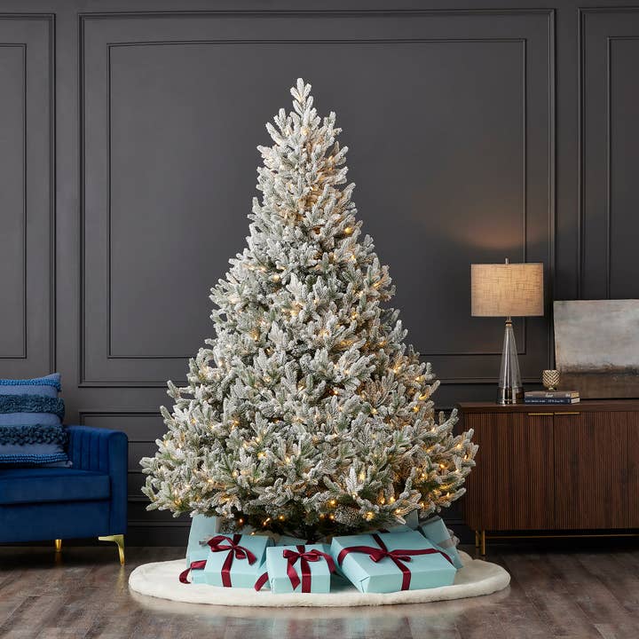 Royal Oaks Flocked Fir Pre-Lit Artificial Christmas Tree with Warm White LED Lights for wholesale by Seasonal LLC