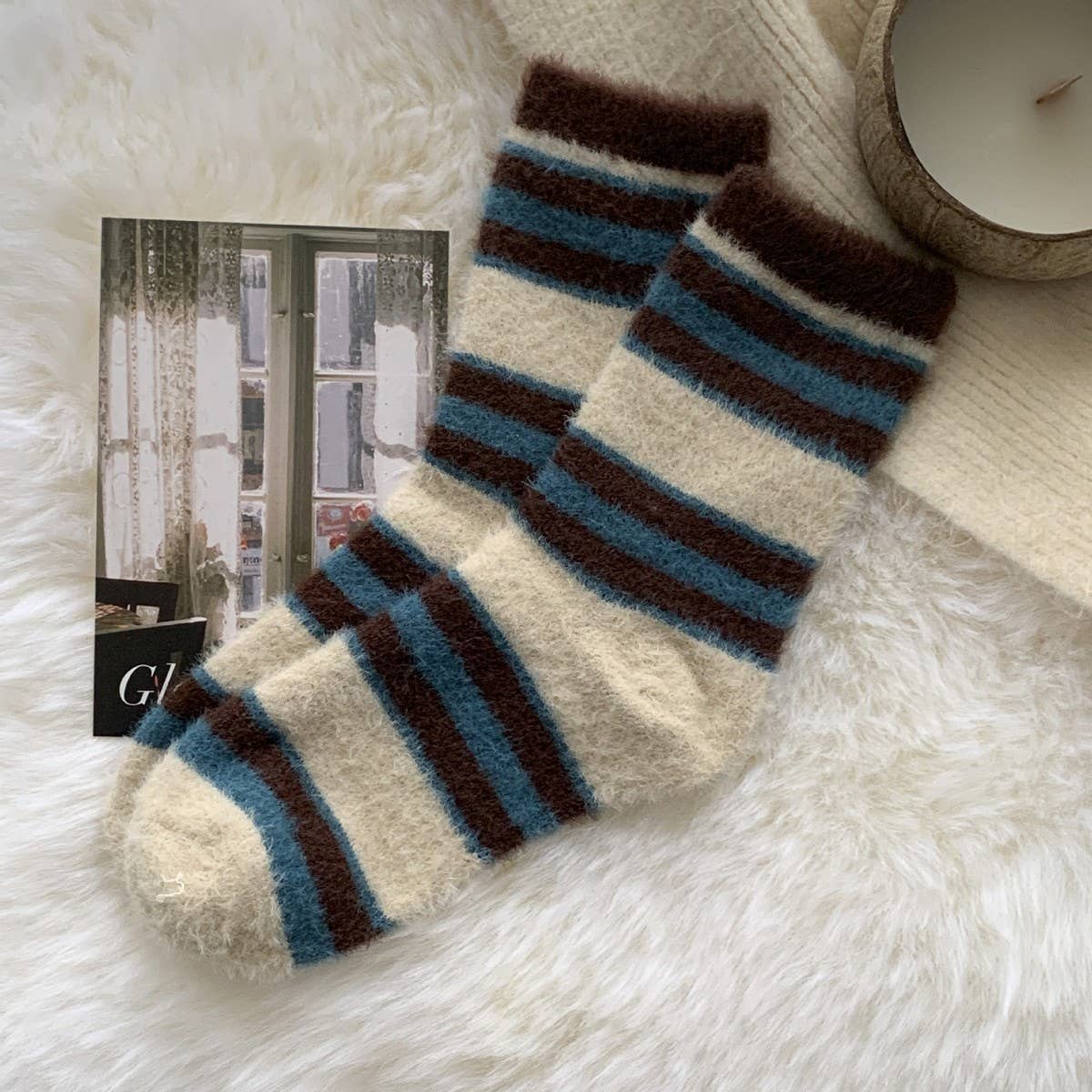 ACCITY - Wholesale Socks - Women's - Striped Plush Socks Women Winter Thick Cozy_CWMS028672