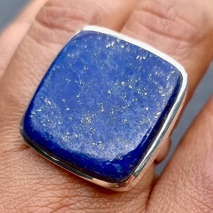 Anel Grande Ajustável de Lápis-Lazúli | Prata de Lei 925, R217 por atacado de Mistry Gems