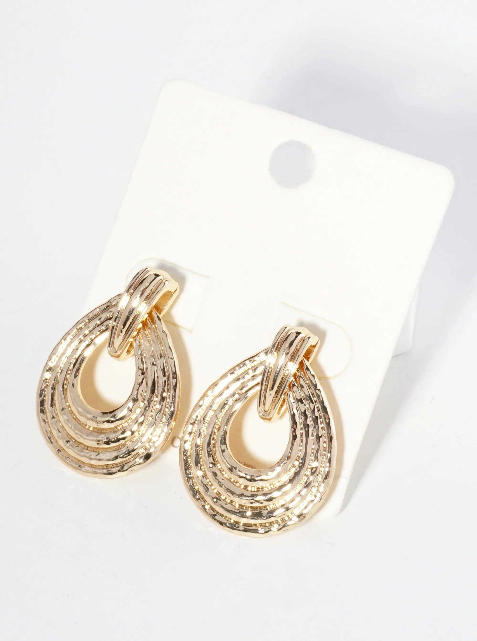 Wild Honey - Wholesale Dangle Earrings - Textured Metal Teardrop Post Earrings3
