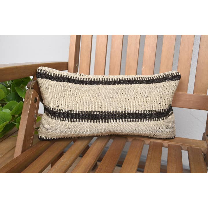 The Loom Wholesale - Wholesale Throw Pillow Cover - Vintage Turkish Kilim Beige and Brown Wool Pillow (8x16...