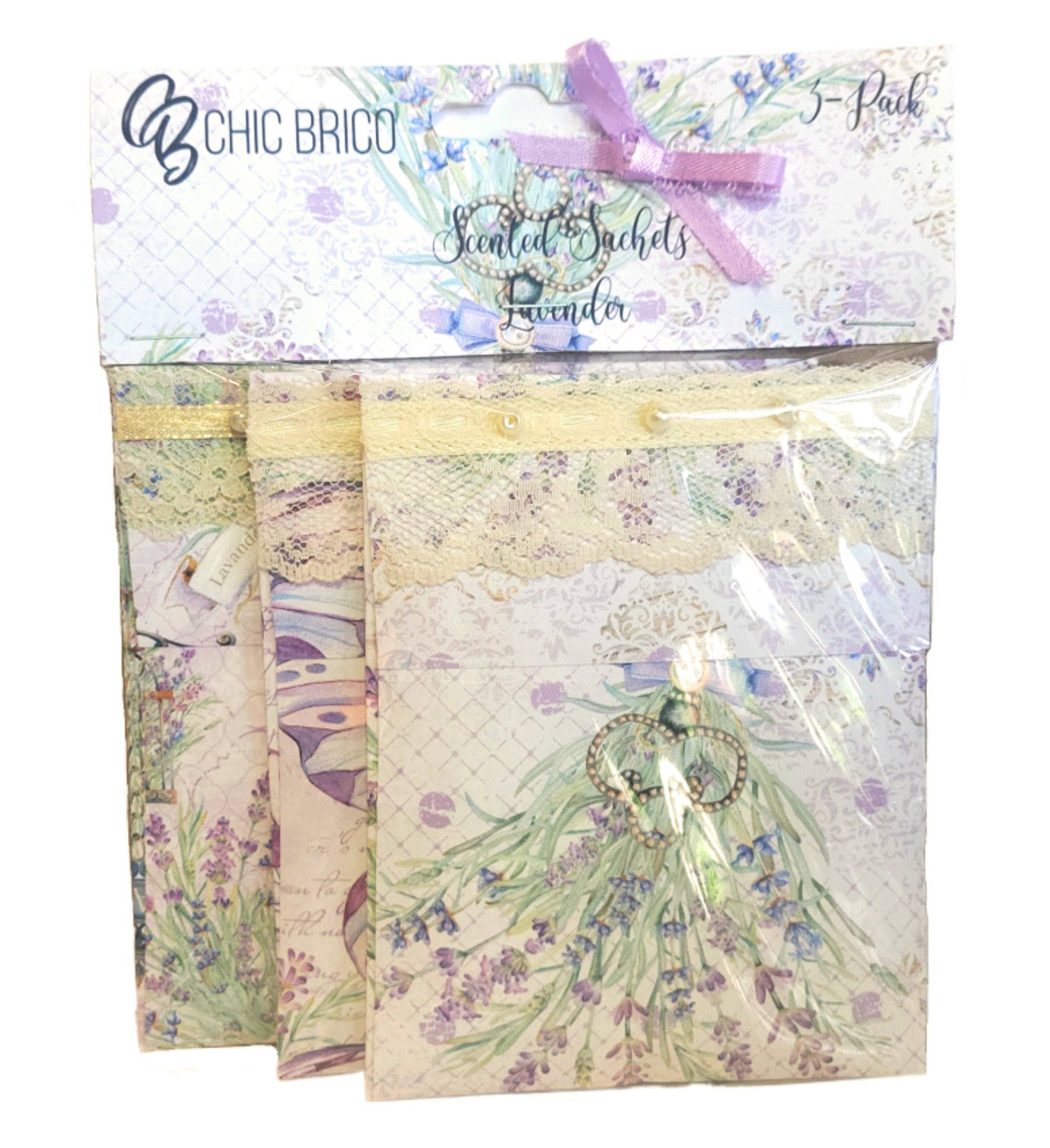 Chic Brico - Wholesale Sachet - Pearls & Lace Lavender Scented Drawer, Closet & Car Sachets, Large Size 4" x 5", 3-Pack8