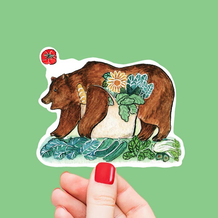 Farmers Market Bear - Funny Vinyl Sticker for wholesale by Liyana Studio