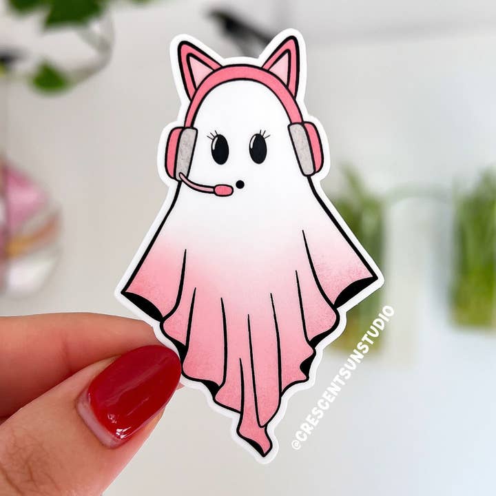 Gamerpige Spøgelsesklistermærke, Gamer Klistermærke for engroshandel hos Crescent Sun Studio