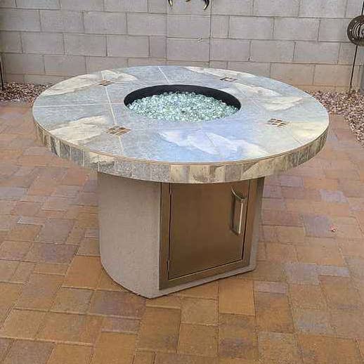 Bahama Outdoor Fire Table - 35,000 BTU Round Dining Height for LP/NG/Wood Use for wholesale by Patio Elegance