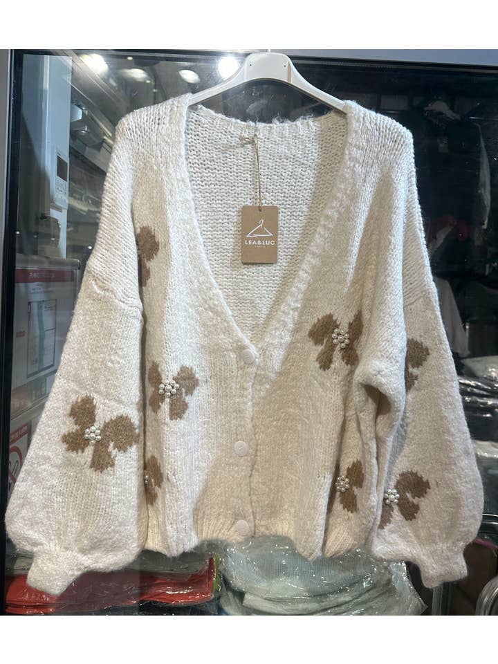 LÉA & LUC - Vente Pull en maille – femme - Gilet motif papillon avec perle REF. 2066615
