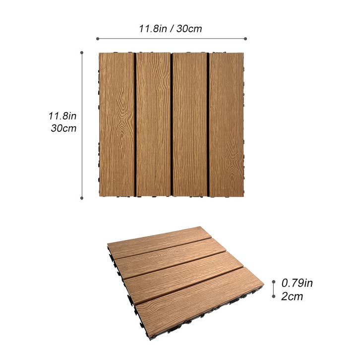 Orange County Decor - Wholesale Outdoor Ornament/Decor - Wood Plastic Composite Deck Tiles Set Of 20Pcs, Diy Interlocking Decking Tiles, Floor Tile, Durable, Maintenance, Waterproof, Indoor Outdoor, 12X12In Wood Color Wood Modern Plastic Wood Plastic