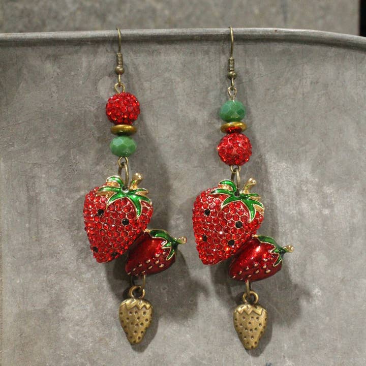 Strawberry Patch Dangle Earrings for wholesale by The Primitive Peddler, Inc.