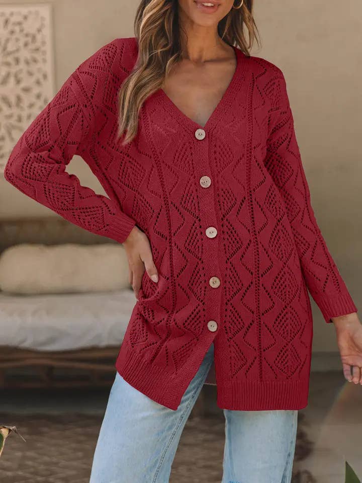 Lovesoft - Wholesale Cardigan - Women's - Openwork Knit Button Cardigan for Fall Layering10
