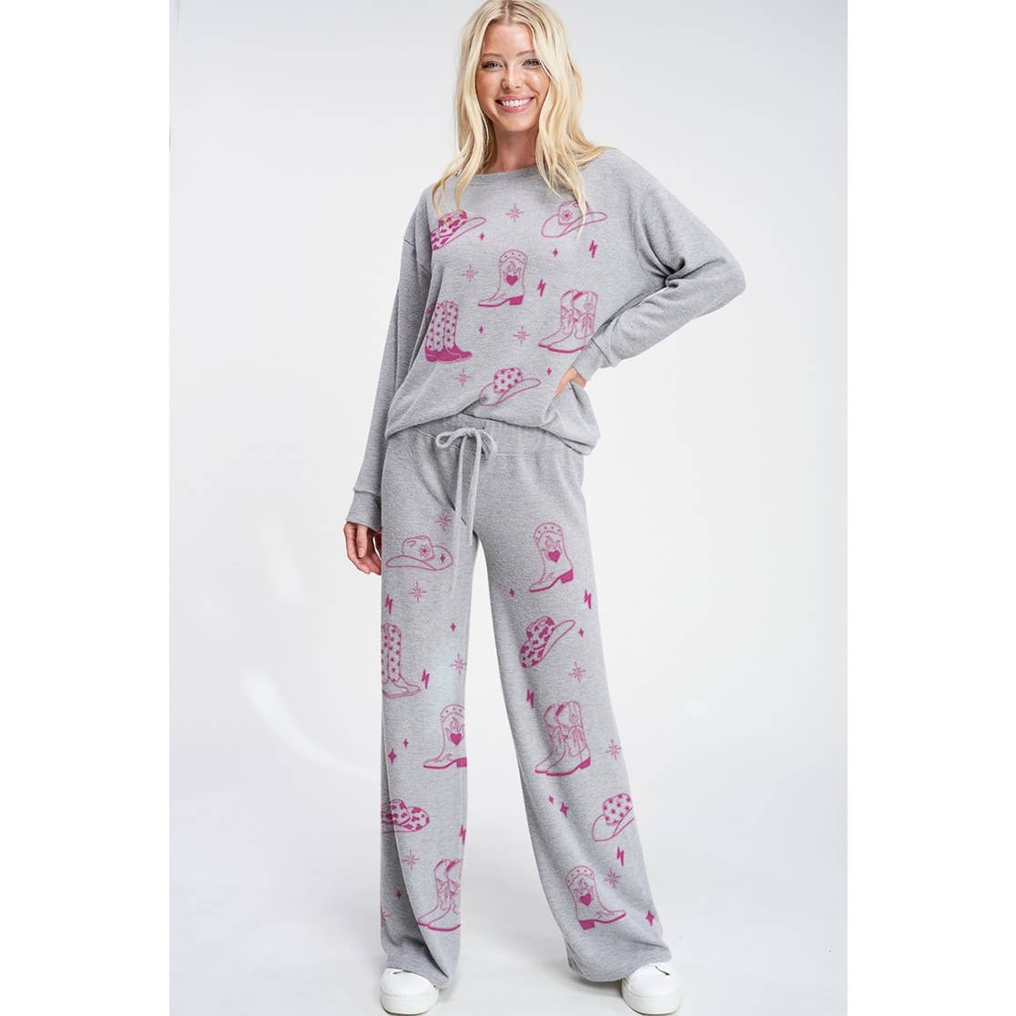 Phil Love - Wholesale Top & Pant Set (NOT Loungewear) - Women's - Cowgirl boots print soft  loungewear set p6