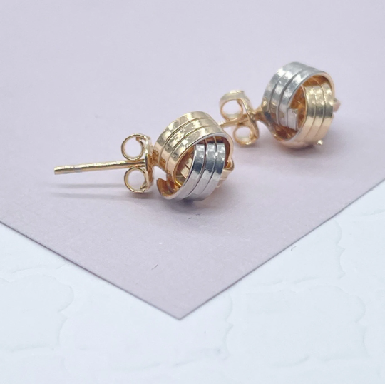 Milie – wholesale Stud/post earrings – 18k GF Tri Color Love Knot Stud Earrings4