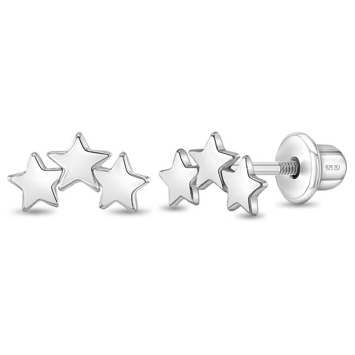 A Band of Stars Girls Screw Back Earrings - Sterling Silver for wholesale by In Season Jewelry