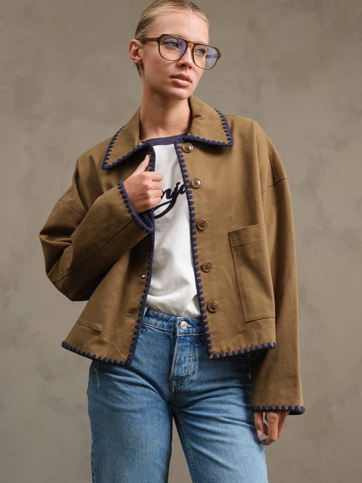 Collar Jacket with Contrast Stitching - RJ1044 for wholesale by RAISONNEL