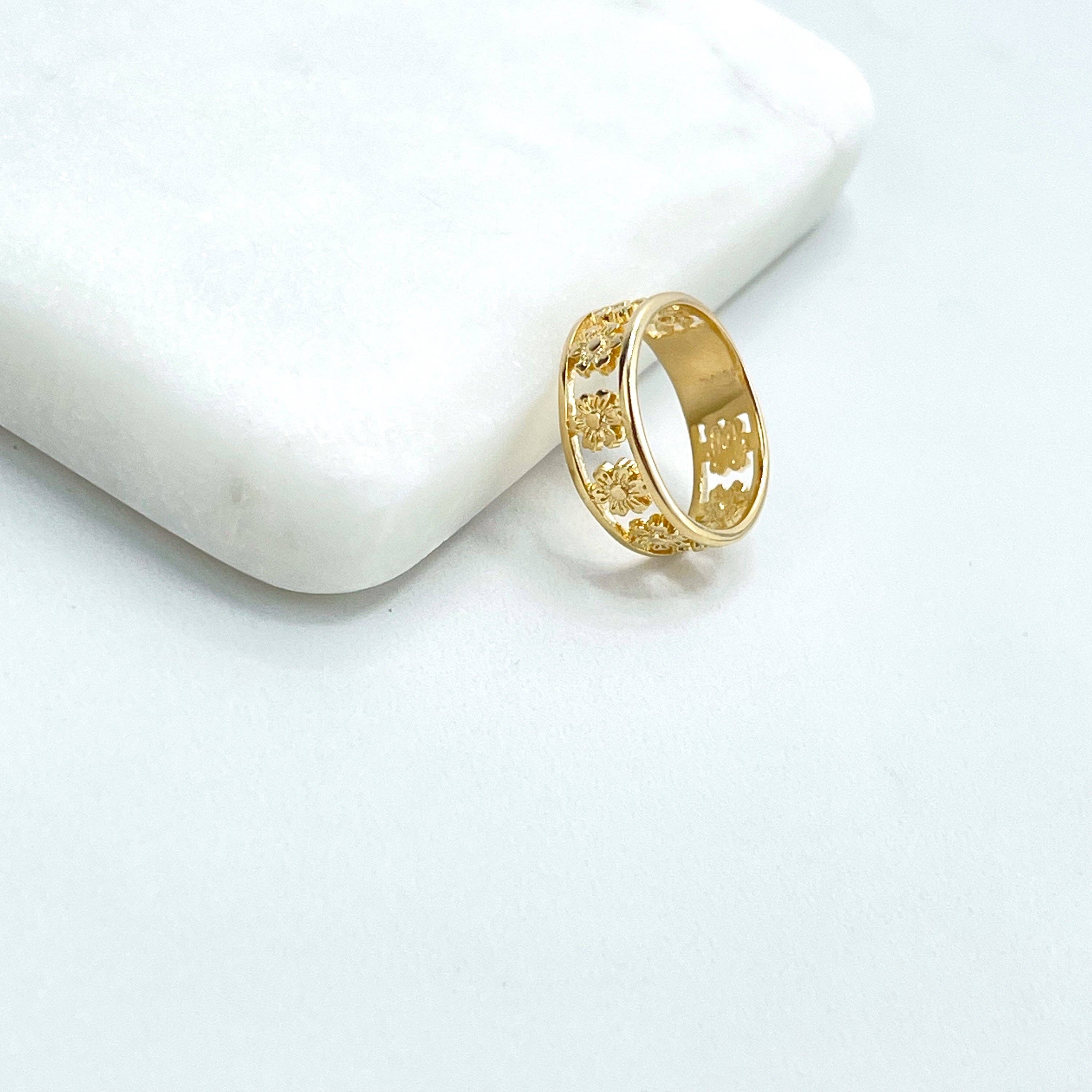 DIJU Jewelry – Engroshandel Båndring – 18 k guldfyldt udskåret blomsterformring, dobbeltbånd, forårsinspirationsring, delikate smykker, engros smykkefremstillingsartikler1