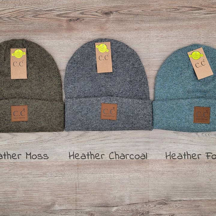 Treasure Bank - Wholesale Beanie - Women's - C.C HEATHER KNIT BEANIE HAT WITH C.C SUEDE PATCH2