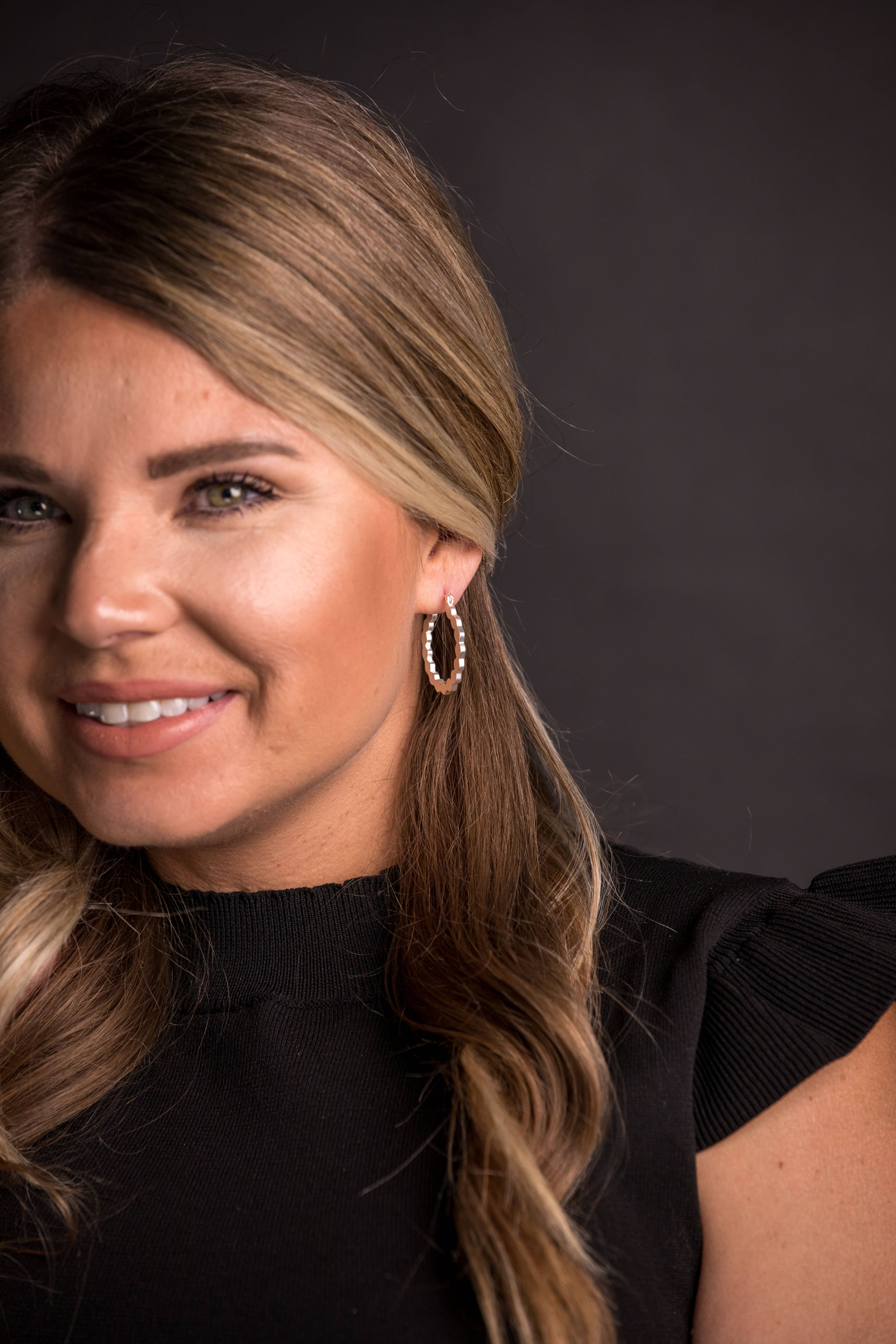 West & Co. - Wholesale Hoop Earrings - 1.25" Silver Matte Scalloped Hoop Earring1