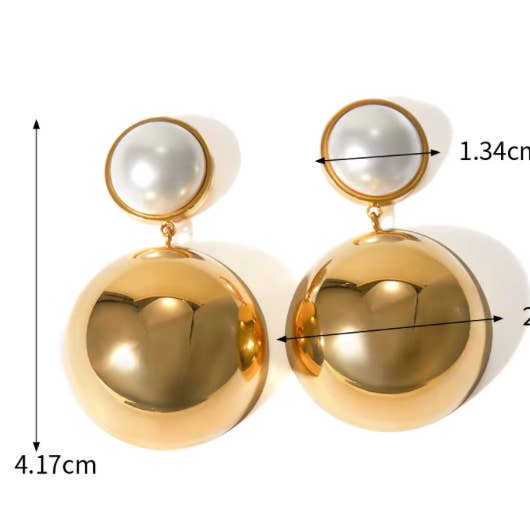 HoopLa - Wholesale Dangle Earrings - Ball Drop- Pearl Earring- Steel 14K Gold