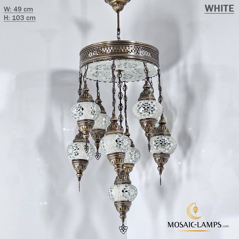 Mosaic Lamps – Großhandel Kronleuchter/Hängeleuchte – 9+1 türkische Kronleuchter mit gemischtem Globusmosaik, gemischte Siedlung29