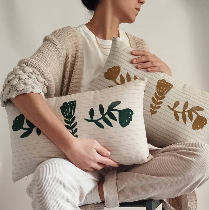 The Ink Job - Wholesale Lumbar Pillow - Nostalgic Flower Print Linen Pillow5